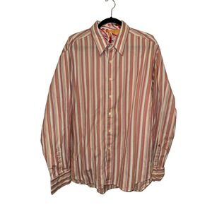 Robert Graham Striped Floral Flip Cuff Button Down Shirt Size 2XL